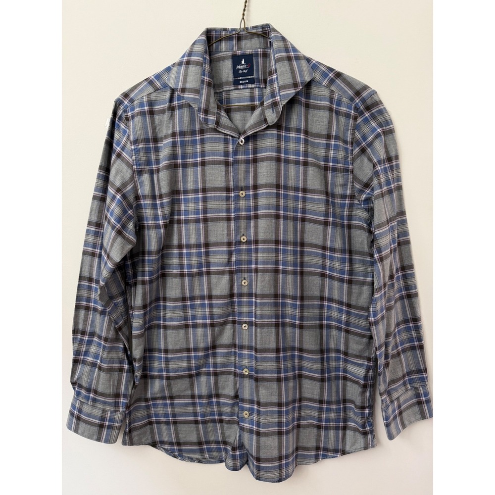 Johnnie-O Top Shelf Men's Medium Plaid Button Down Shirt Blue Gray Purple